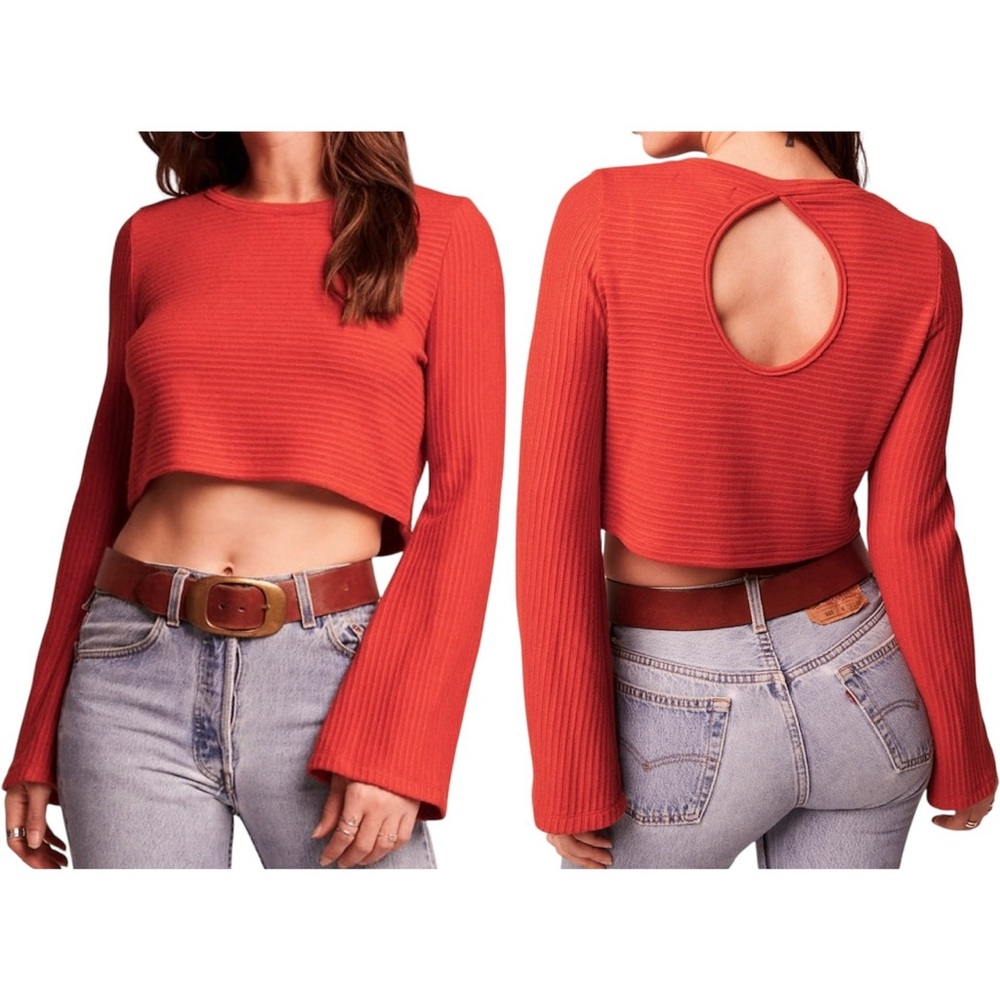 New Band Of The Free Keyhole Back Bell Sleeve Crop Top Alize Rust Size Medium